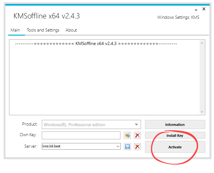 Activation Button for Windows 10 in KMSoffline