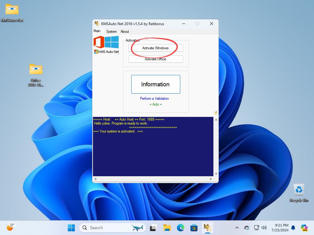 Activation button for Windows 11 x64