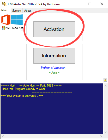 Activation button in KMSAuto Net