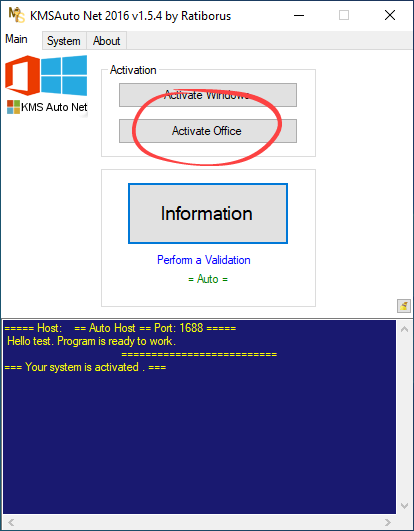 Activation launch button in KMSAuto Net