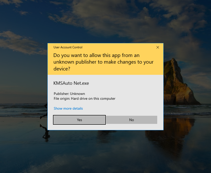 Confirmation of launching KMSAuto Net as administrator