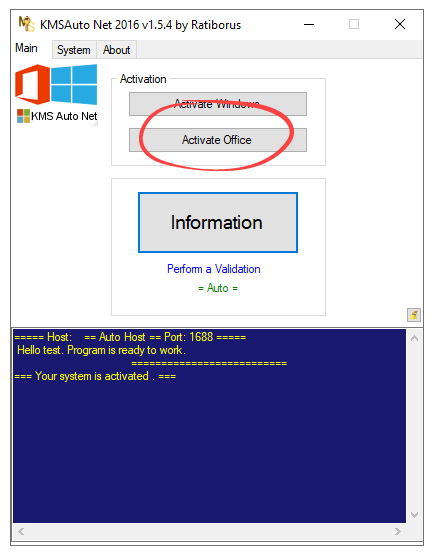 Confirming Microsoft Office 2016 Activation in KMSAuto