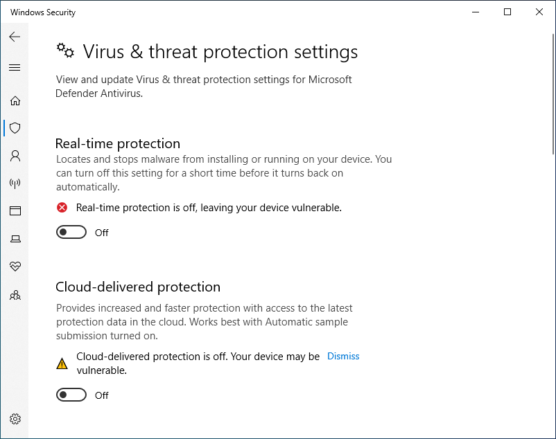 Disabling Windows Defender protection