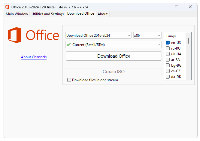 Download in Office 2013-2024 C2R Install Lite