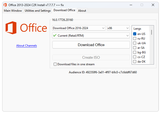 Downloading Office in Office C2R Install