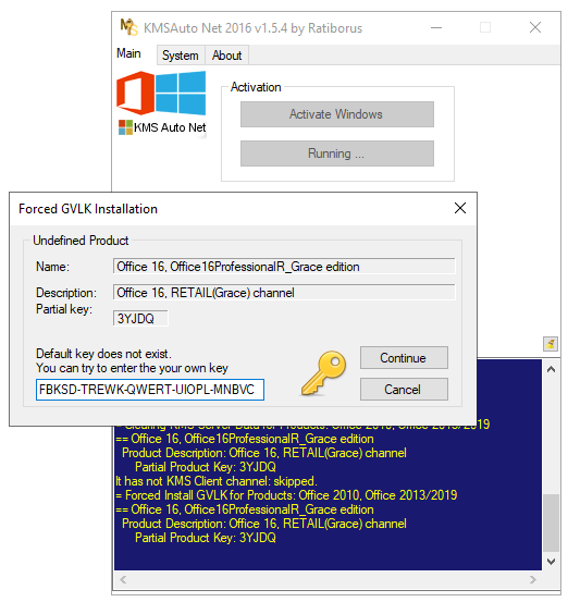 Installing License Key during Microsoft Office 2016 Activation in KMSAuto