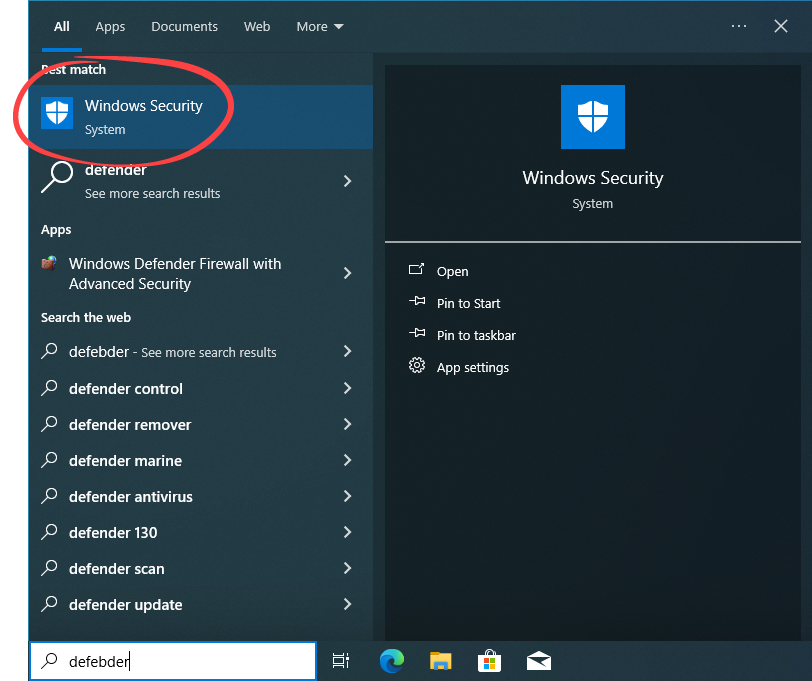 Launching Windows 10 Defender