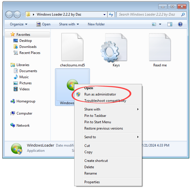 Launching Windows 7 activator