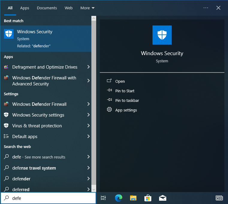 Launching Windows Defender 10