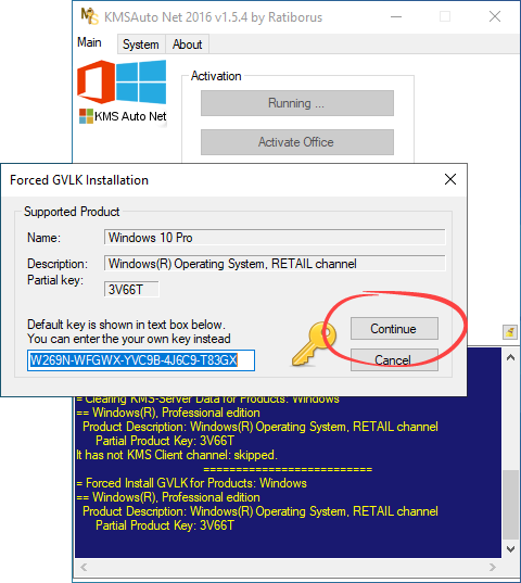 License key installation during activation of Windows in KMSAuto Net