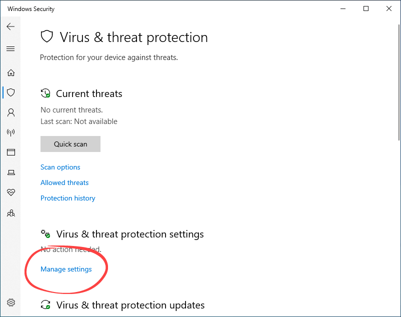 Managing Windows antivirus settings