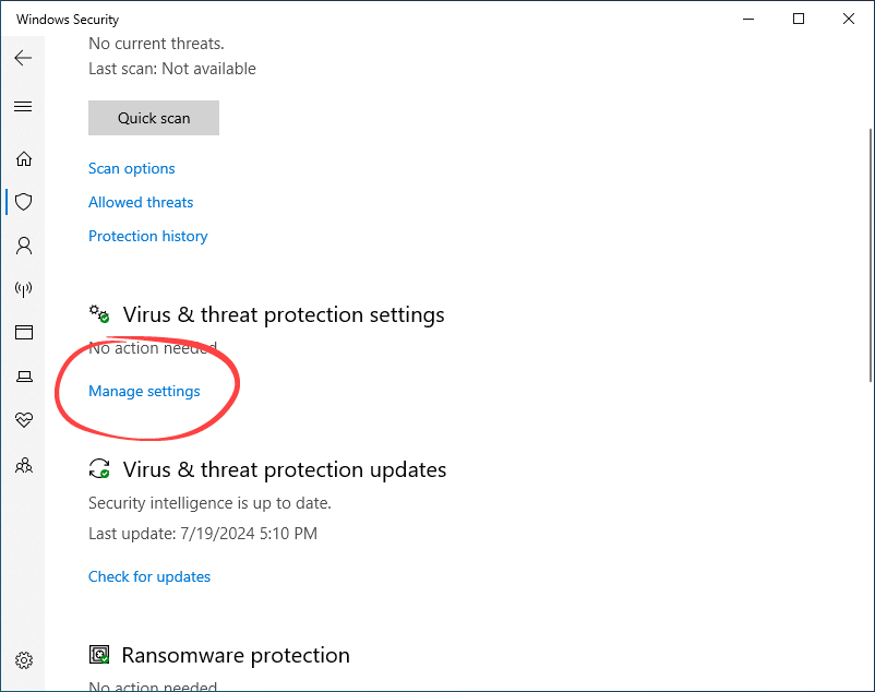 Managing Windows Defender settings