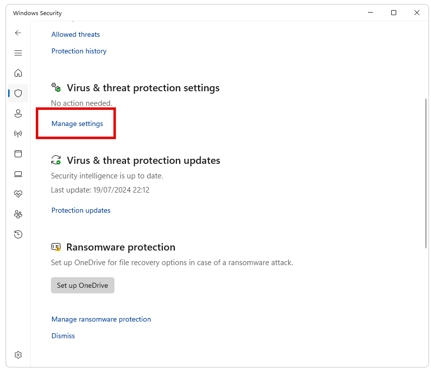 Managing Windows Defender Settings