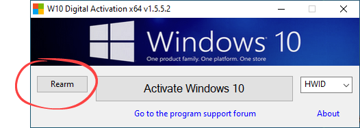 Rearm in W10 Digital Activation Program