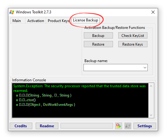 License backup in Microsoft Toolkit