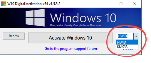 Selecting Activation Method in W10 Digital Activation Program