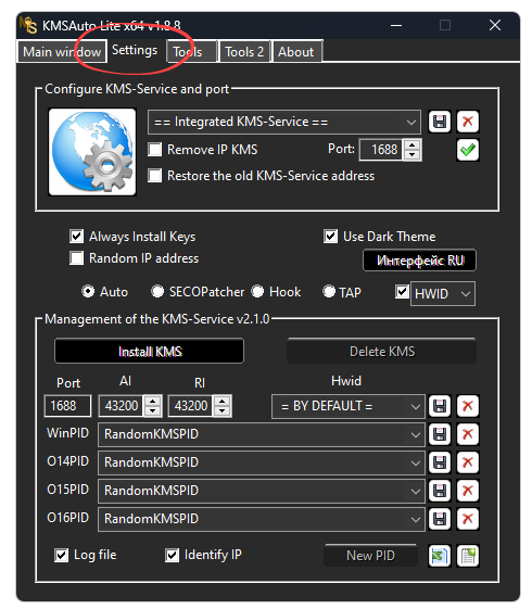 Settings KMSAuto Lite