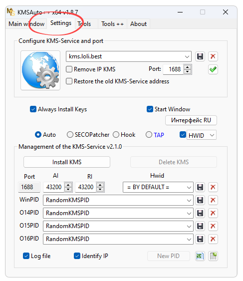 Settings of KMSAuto++