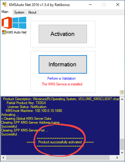 Successful activation of Windows in KMSAuto Net