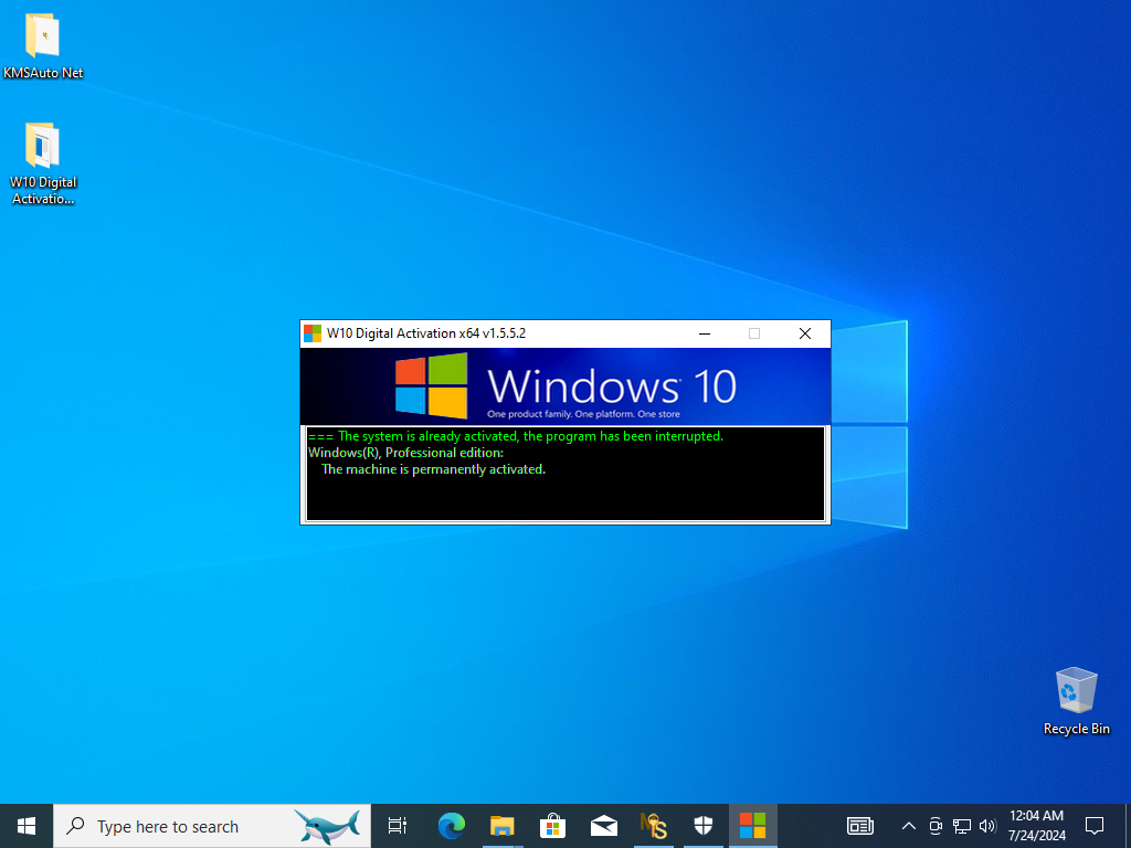 Successful Windows 10 activation in HWID activator