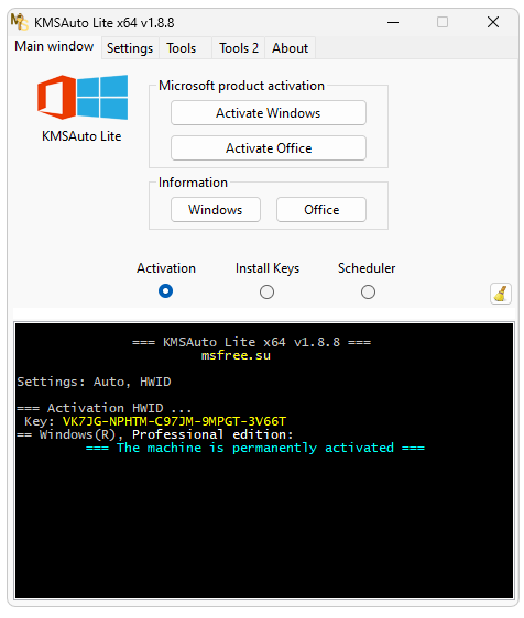 Successful Windows Activation in KMSAuto Lite