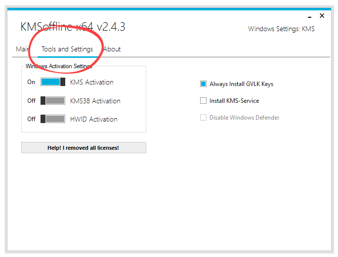 Tools and Settings of KMSoffline