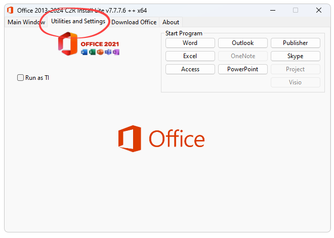 Utilities and Settings of Office 2013-2024 C2R Install Lite