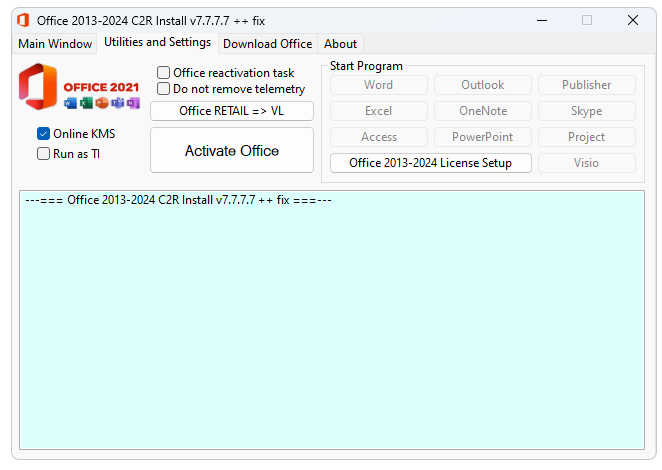 Utilities and settings Office C2R Install