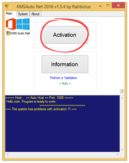 Windows activation button in KMSAuto Net