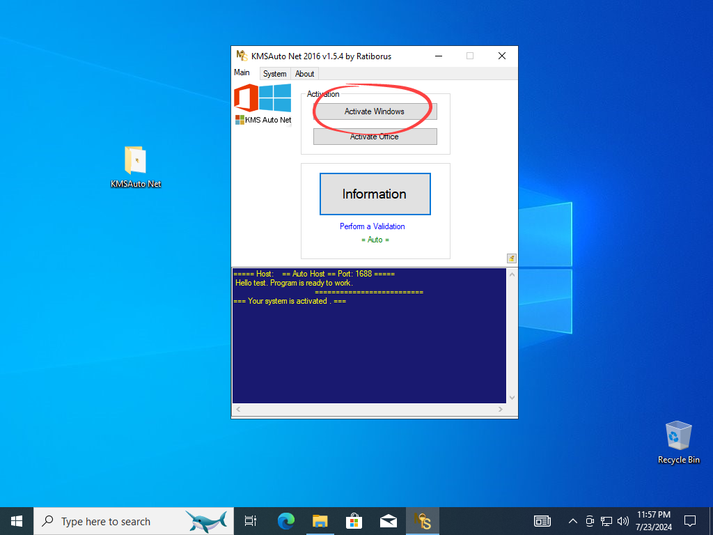 Windows activation button in KMSAuto Net by Ratiborus